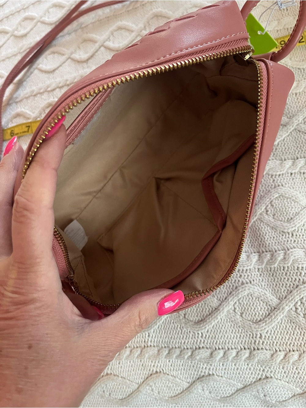 New! Sam Edelman Woven Soft Pink “Margo” Leather Crossbody Bag - Picture 10 of 16